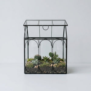 Terrarium maison en verre avec cadre en métal noir