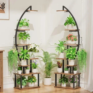 Étagère porte-plantes en acier et bois pour intérieur