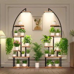 Étagère porte-plantes en acier et bois pour intérieur