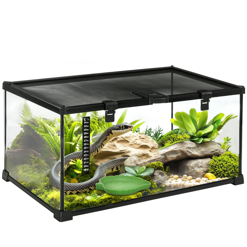 Terrarium en verre 50 × 30 × 25 cm avec couvercle grillagé et porte d’alimentation