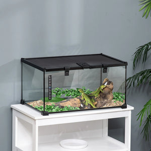 Terrarium en verre 50 × 30 × 25 cm avec couvercle grillagé et porte d’alimentation