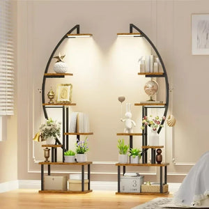 Étagère porte-plantes en acier et bois pour intérieur